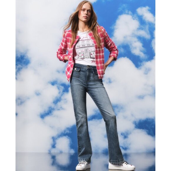 KARL LAGERFELD PARIS Women's Open-Front Tweed Jacket Pink Size 2 MSRP $189 - Picture 2 of 5